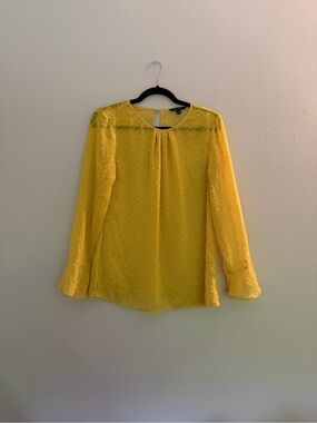Banana Republic Bright Yellow Swiss Dot Long-Sleeve Blouse